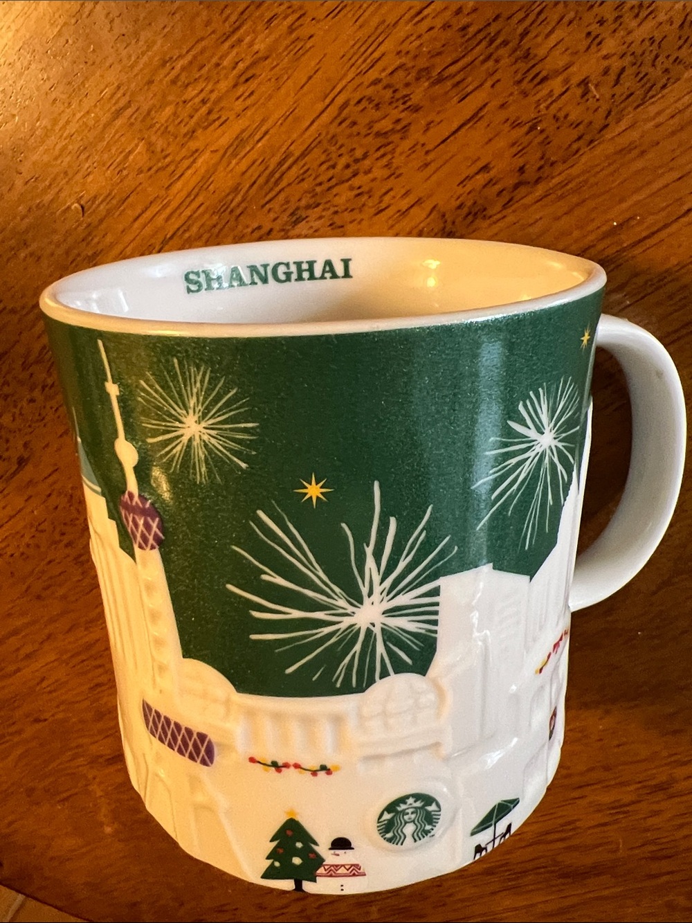 Shanghai China Starbucks relief collectors mug 2015, green